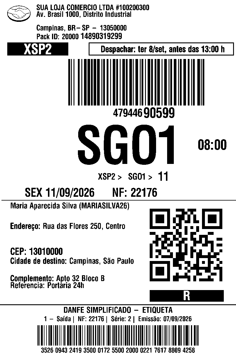 Etiqueta de envio com DANFE na mesma folha